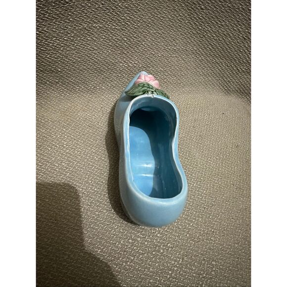 McCoy Blue Dutch Clog Shoe with Pink Rose Planter USA Vintage Home Decor - Picture 6 of 11